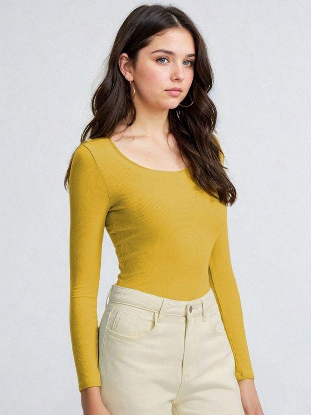 Kotty Women Scoop Neck Long Sleeves Fitted Top