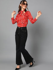 Kotty Women Conversational Printed Tie-Up Neck Top