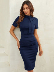 Kotty Solid High Neck Bodycon Dress