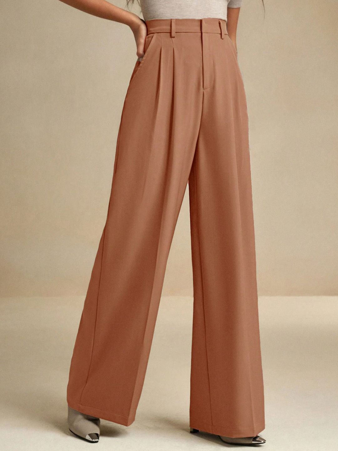 Kotty Women Wide Leg High-Rise Pleated Trousers