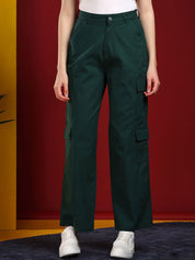 Kotty Womens Straight Fit High-Rise Stretchable Cargo Jeans