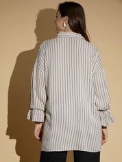 Kotty Women Comfort Spread Collar Vertical Striped Cotton Oversized Casual Shirt
