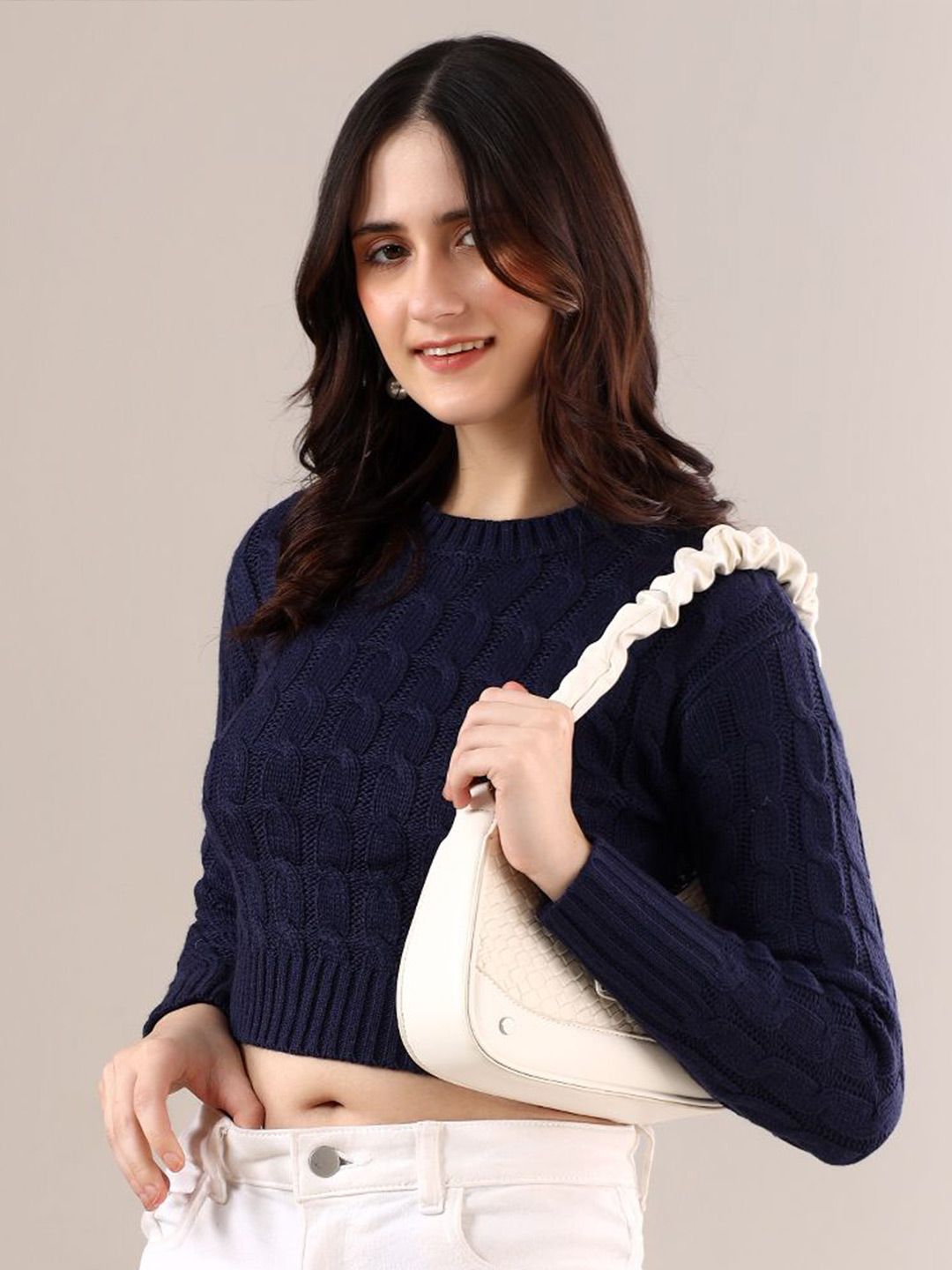Kotty Women Cable Knit Crop Pullover