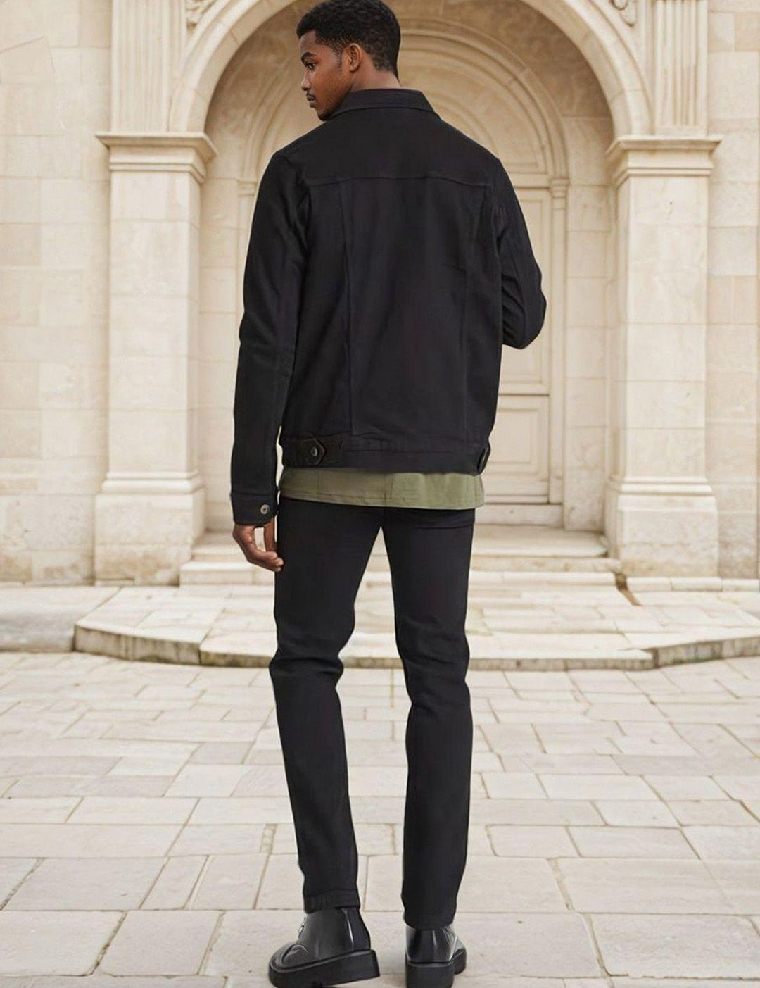 Kotty Men Solid Spread Collar Denim Jacket