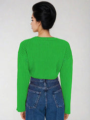 Kotty Women Cotton Solid Round Neck Long Sleeves Crop Pullover