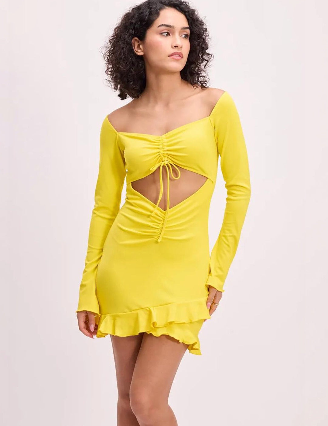 Kotty women yellow off-shoulder bodycon mini dress