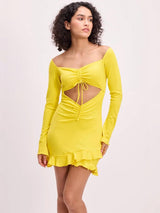 Kotty women yellow off-shoulder bodycon mini dress