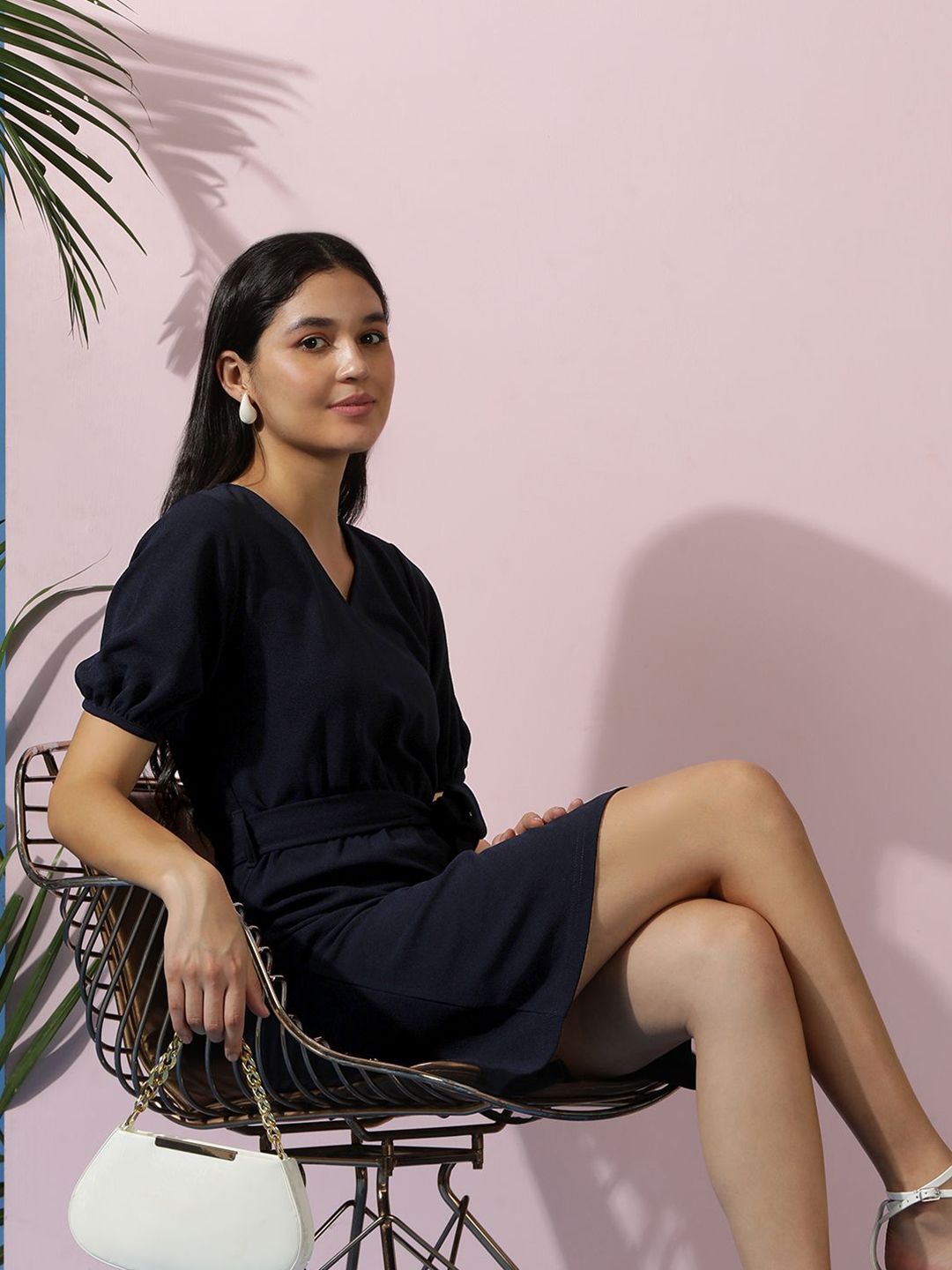 Kotty Women Solid Puff Sleeve A-Line Dress