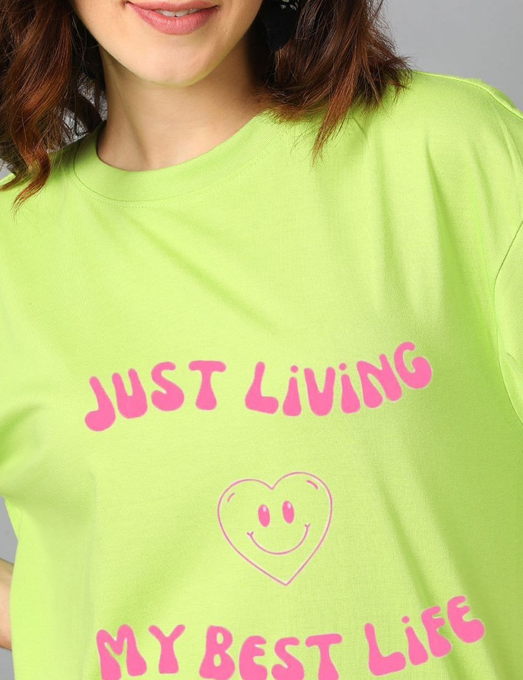 Kotty Typography Printed Drop-Shoulder Sleeves Oversized Cotton T-Shirt