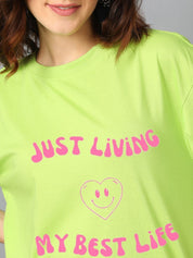 Kotty Typography Printed Drop-Shoulder Sleeves Oversized Cotton T-Shirt