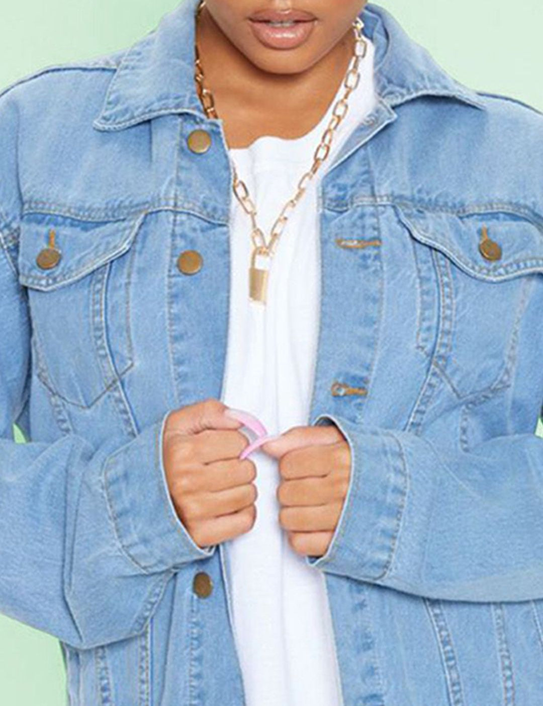 Kotty Women Spread Collar Solid Cotton Casual Denim Jacket