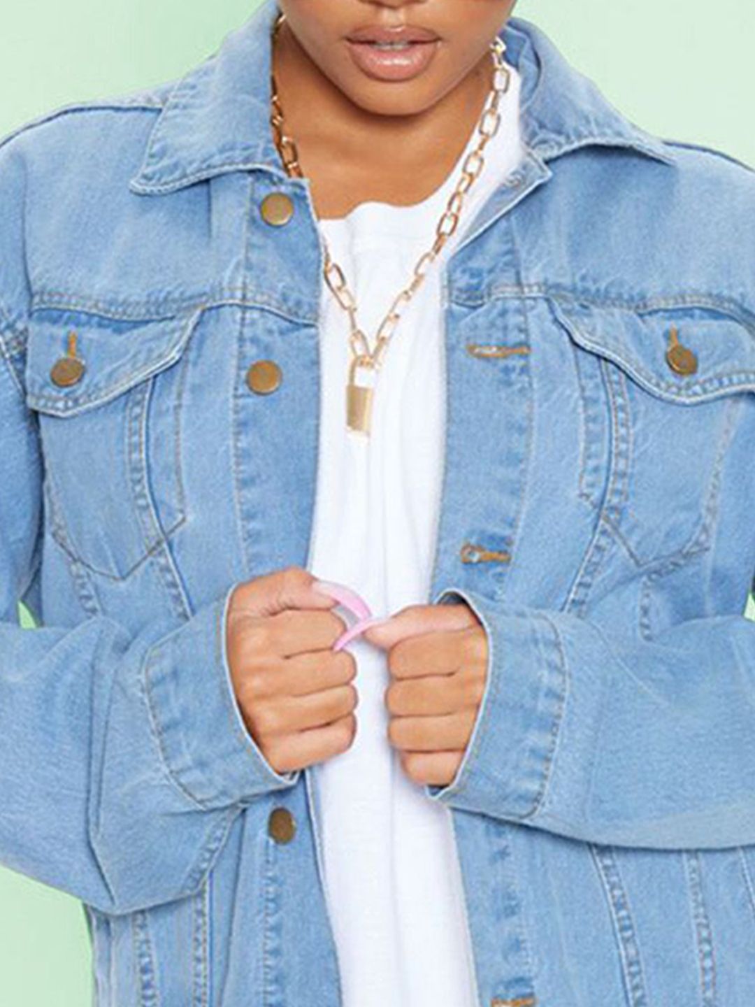 Kotty Women Spread Collar Solid Cotton Casual Denim Jacket