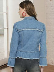 Kotty Women Spread Collar Solid Denim Jacket