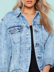 Kotty Women Spread Collar Washed Self Design Cotton Casual Denim Jacket