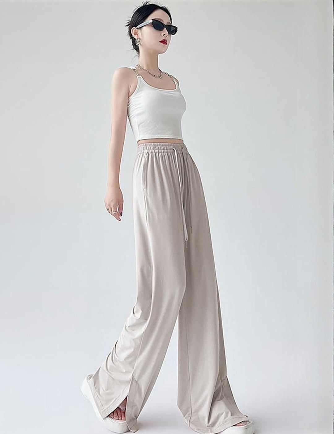 Kotty Women  Wide-Leg High-Rise Side Slits Trouser