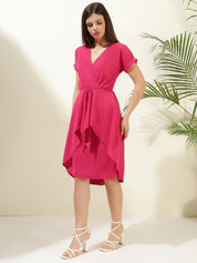 Kotty Women V-Neck Short Sleeves Wrap Dress