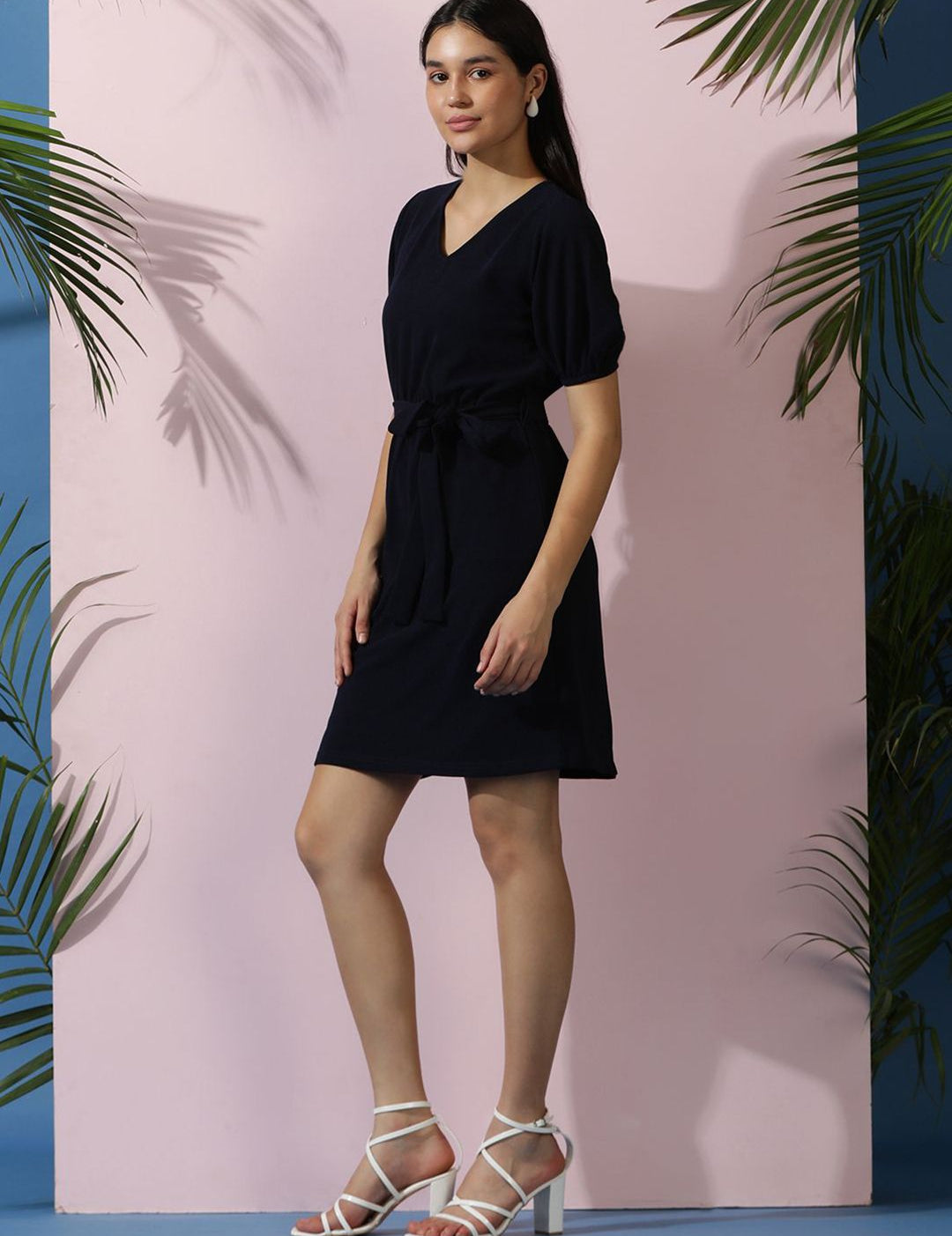 Kotty Women Solid Puff Sleeve A-Line Dress