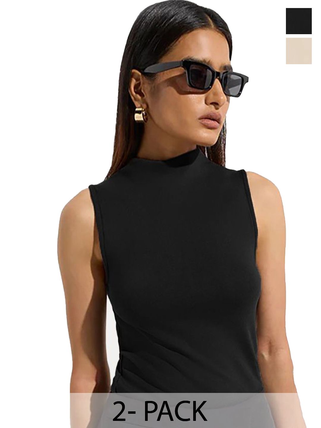 Kotty Women Pack of 2 High Neck Fitted Top