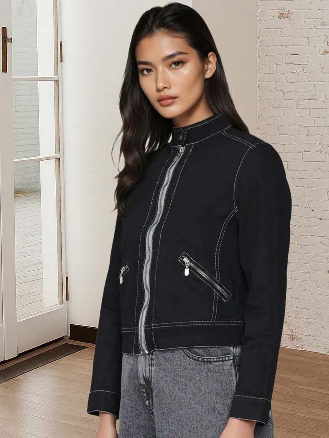 Kotty Women Collarless Denim Jacket