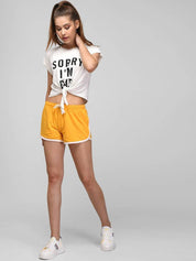 Kotty Women Colourblocked Relaxed Fit Mid -Rise Yoga Sports Cotton Shorts