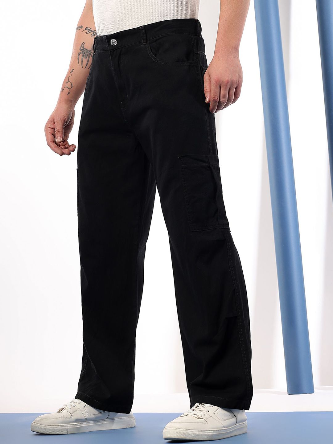 Kotty Men Relaxed Fit Low-Rise Stretchable Cargo Style Jeans