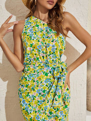 Kotty Women Floral Printed One Shoulder Sheath Mini Dress