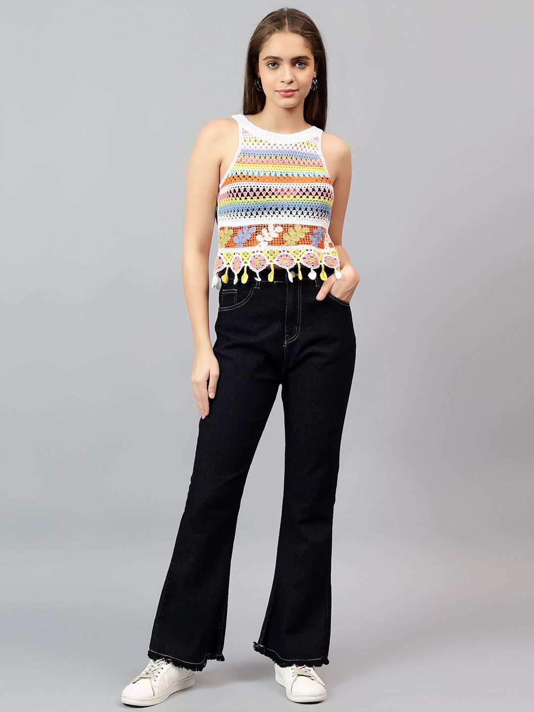 Kotty Women Self Design Square Neck Cotton Top