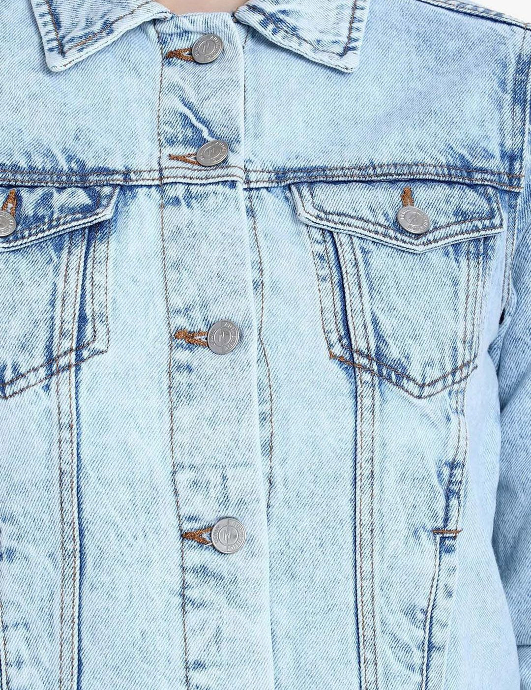 Kotty Women Spread Collar Solid Denim Jacket