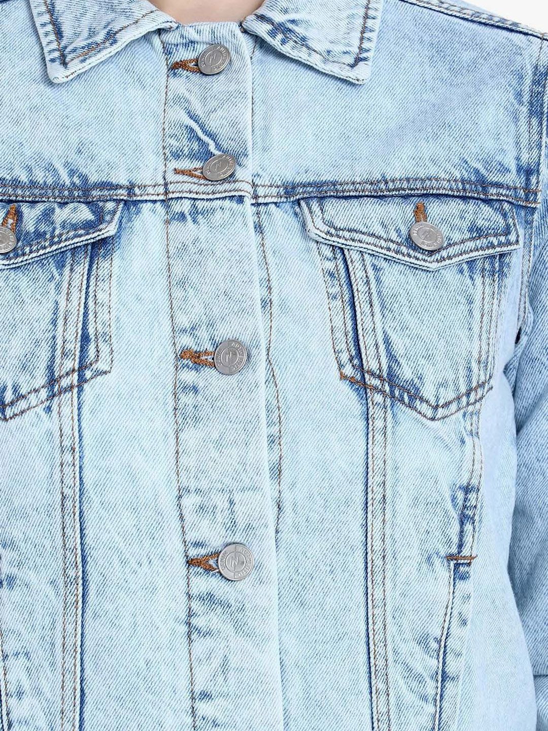 Kotty Women Spread Collar Solid Denim Jacket