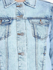 Kotty Women Spread Collar Solid Denim Jacket