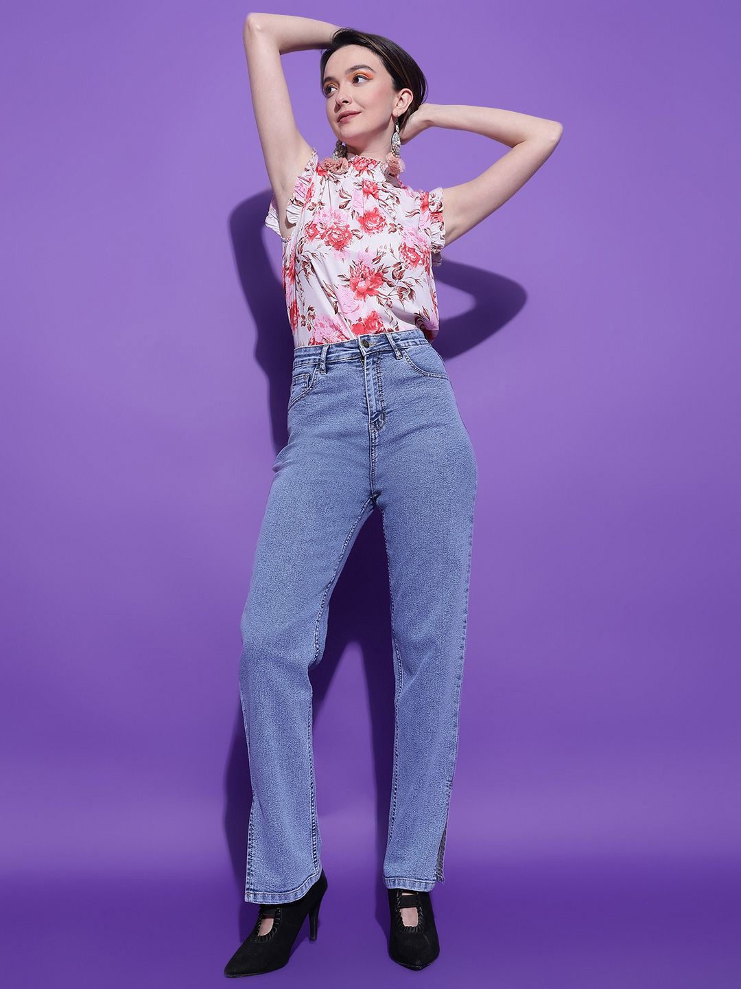 Kotty Women Floral Printed High Neck  Top