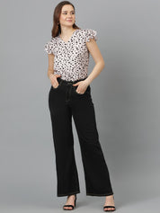 Kotty Animal Print Flutter Sleeve Crepe Top