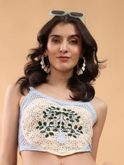 Kotty Embellished Print Cotton Crop Top