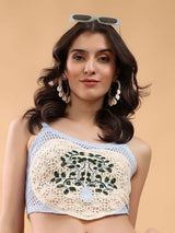 Kotty Embellished Print Cotton Crop Top