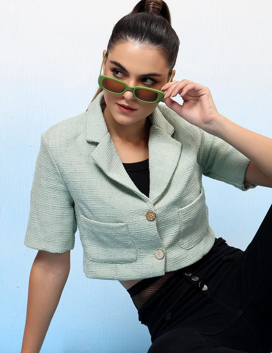 Kotty Notched Lapel Single Breasted Crop Blazer