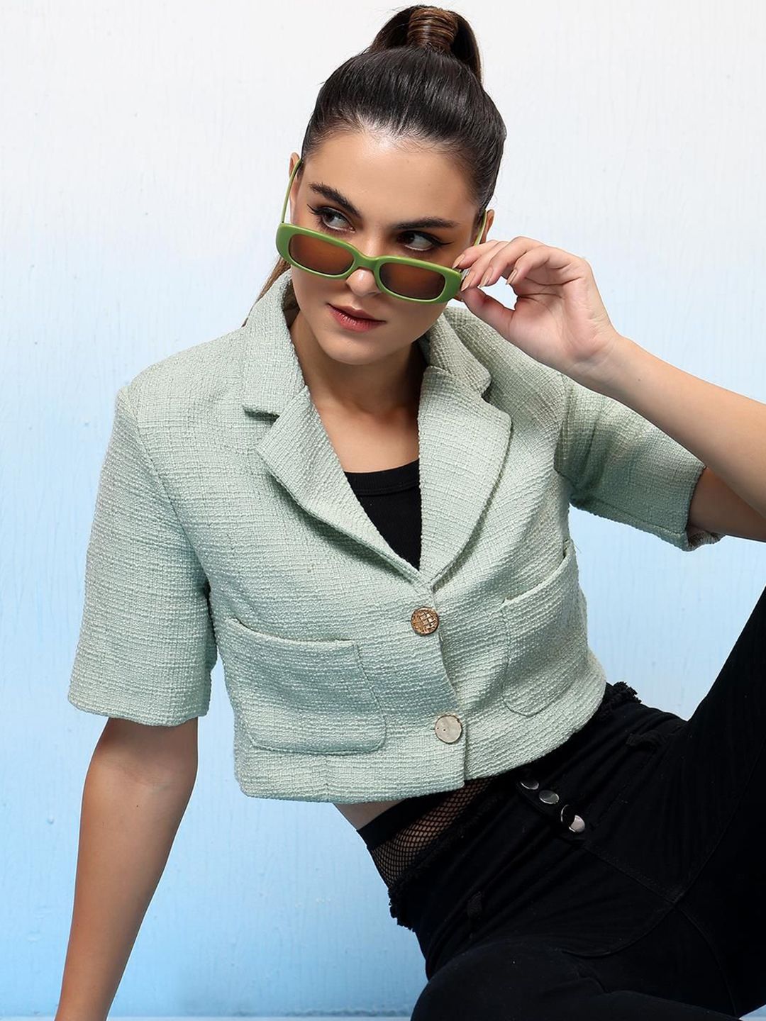 Kotty Notched Lapel Single Breasted Crop Blazer