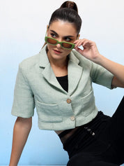 Kotty Notched Lapel Single Breasted Crop Blazer