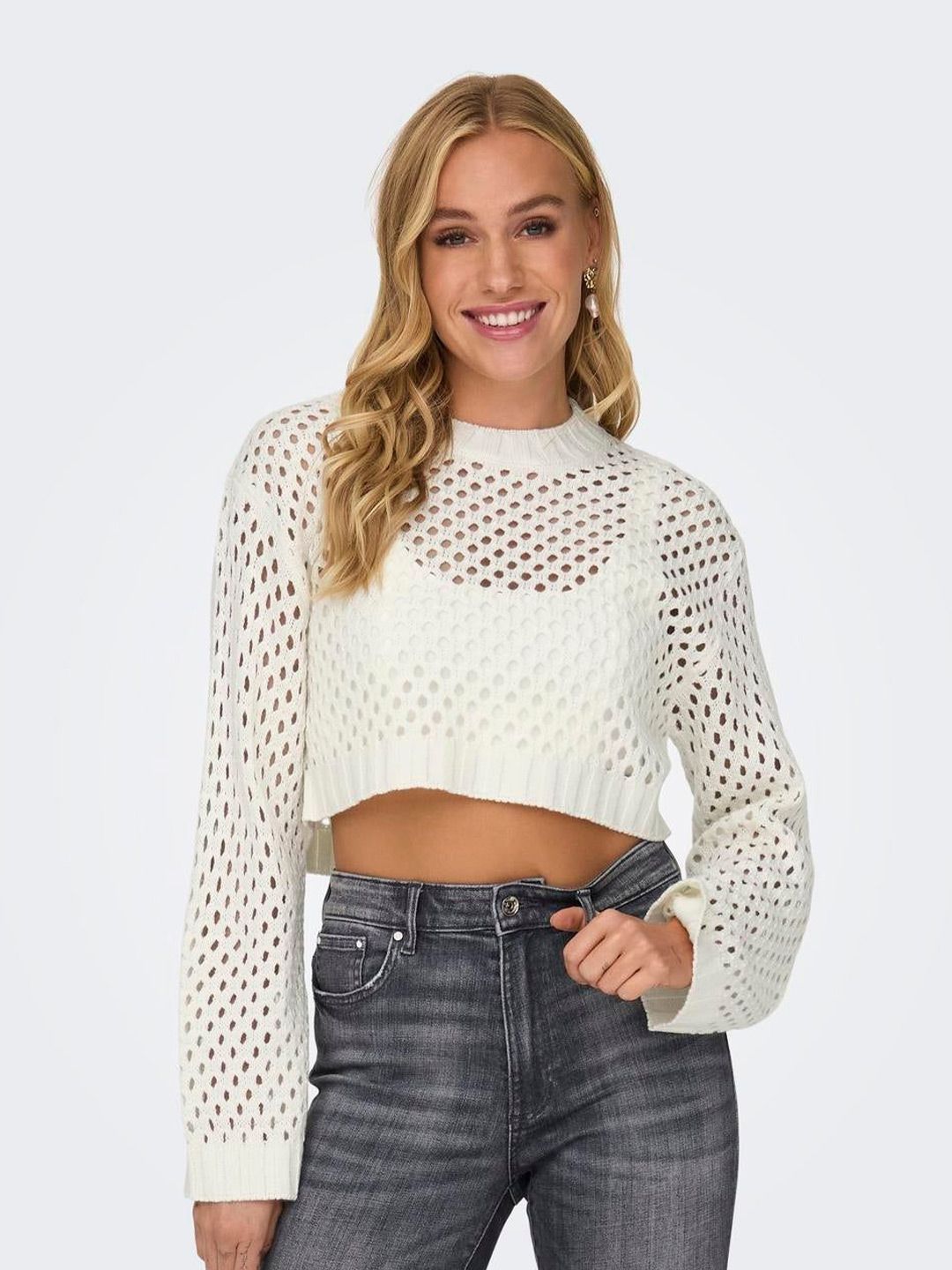 Kotty Women Cotton Round Neck Crop Pullover Sweaters