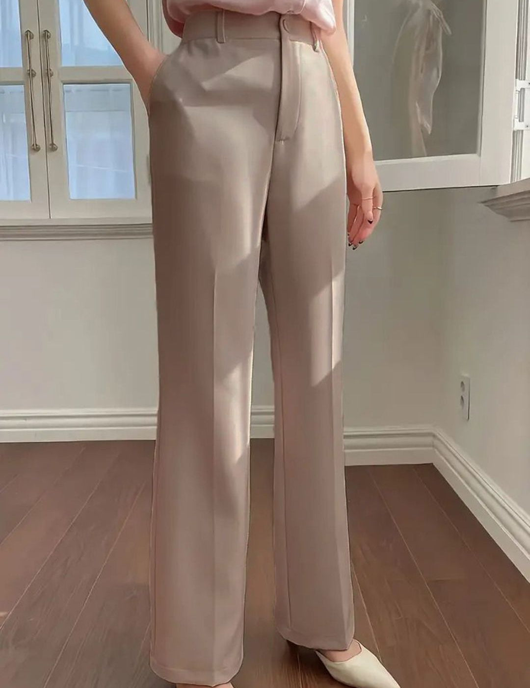 Kotty Women High-Rise Straight Fit Formal Korean Pants