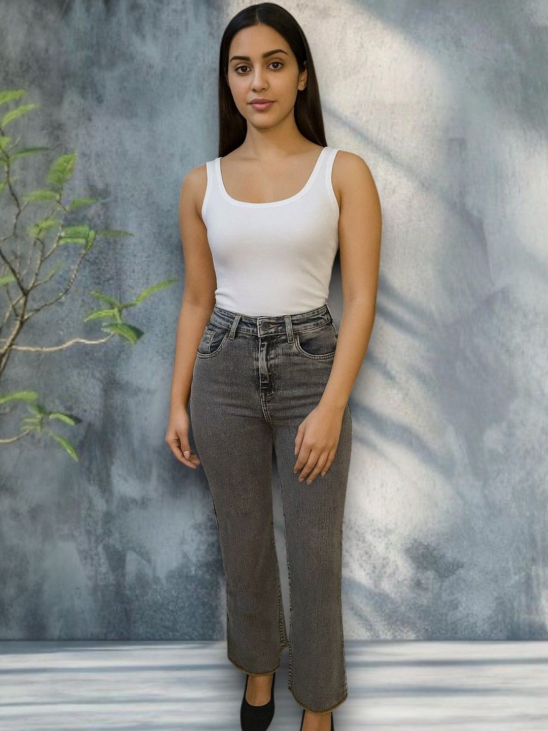 Kotty Women Regular Fit High-Rise Mildly Distressed Light Fade Stretchable Jeans