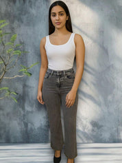 Kotty Women Regular Fit High-Rise Mildly Distressed Light Fade Stretchable Jeans