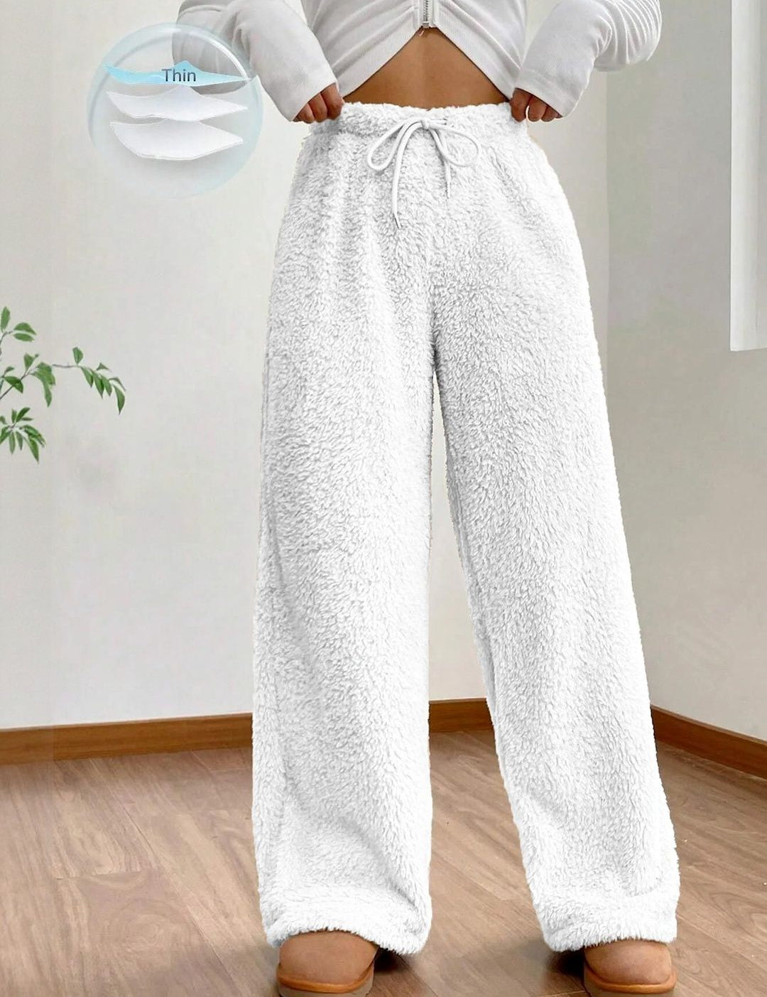 Kotty Women High-Rise Faux Fur Easy Wash Wide Leg Trousers
