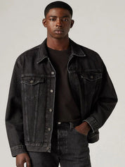 Kotty Men Spread Collar Solid Denim Jacket