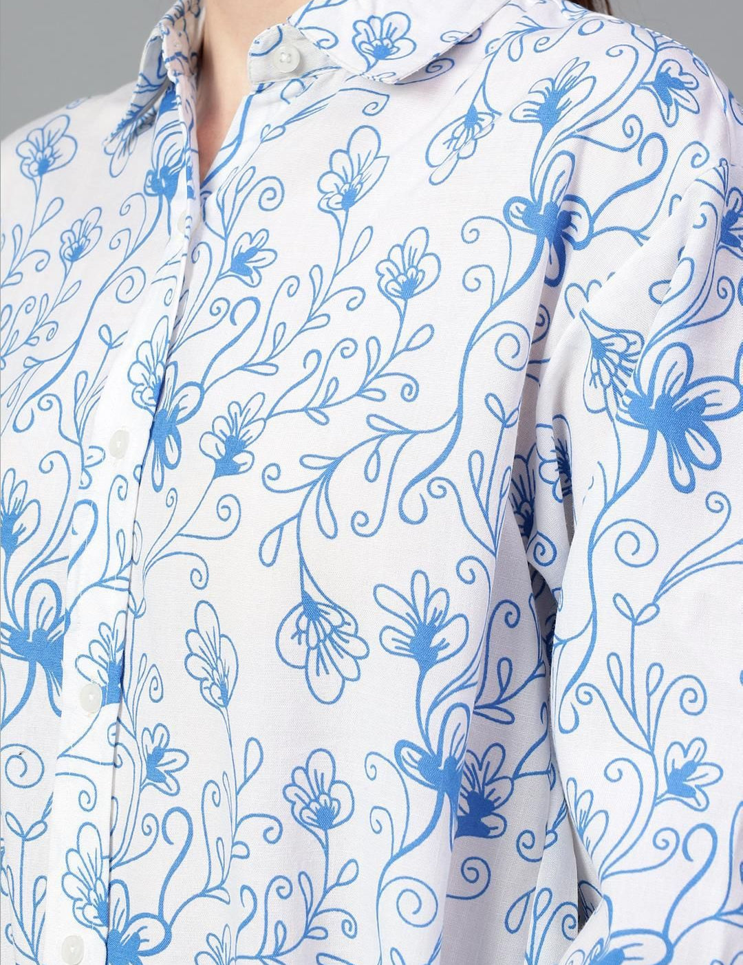 Kotty Women Comfort Spread Collar Floral Printed Cotton Oversized Casual Shirt