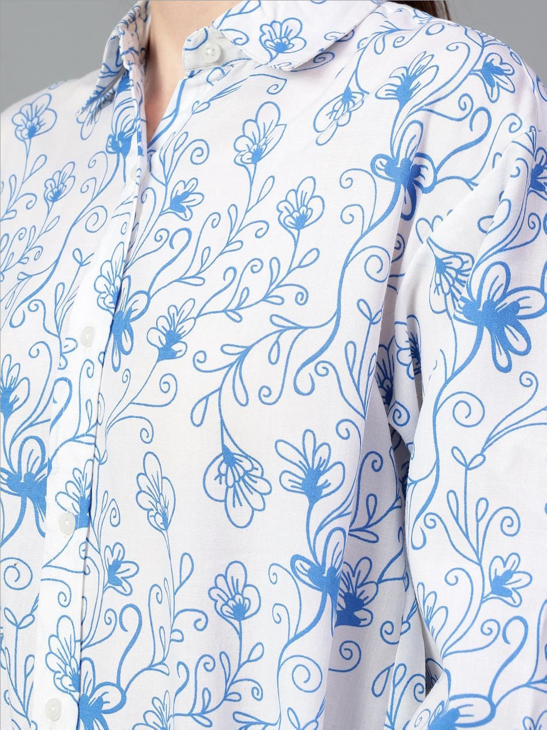 Kotty Women Comfort Spread Collar Floral Printed Cotton Oversized Casual Shirt