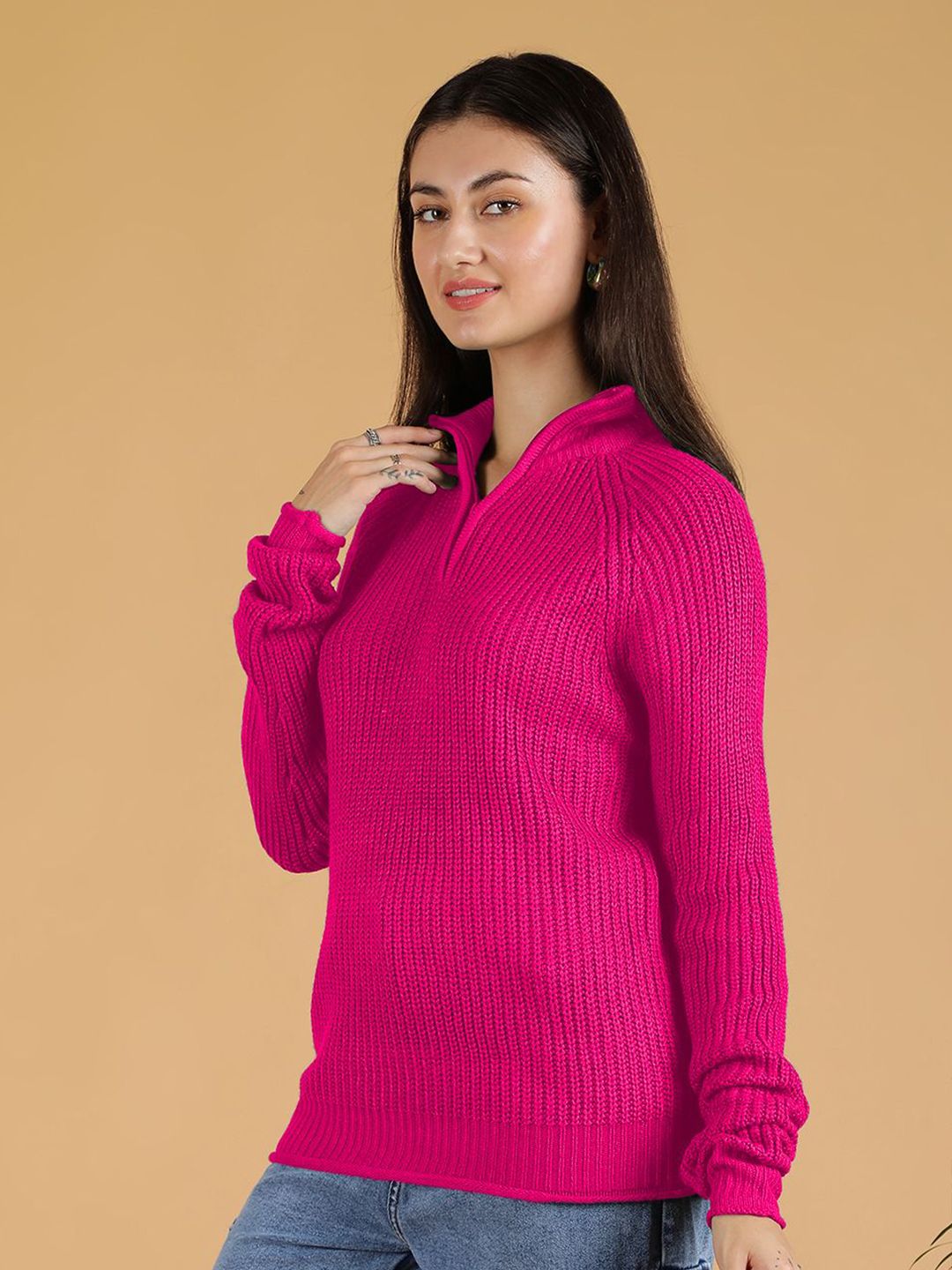 Kotty Women Mock Collar Ribbed Pullover Sweaters