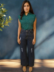 Kotty Women Wide-Leg High-Rise Mildly Distressed Stretchable Jeans