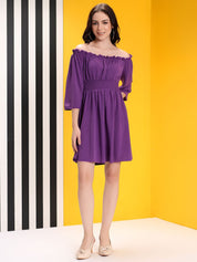 Kotty Women Off-Shoulder Flared Sleeve Fit & Flare Dress