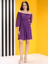 Kotty Women Off-Shoulder Flared Sleeve Fit & Flare Dress