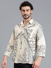 Kotty Men Spread Collar Floral Printed Cotton Casual Shirt